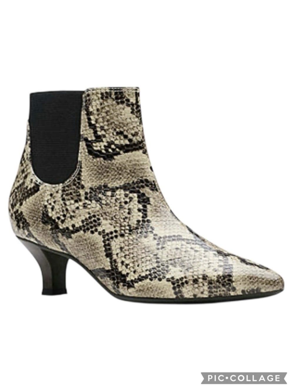 Clarks Kepley Erin Snakeskin Grey Kitten Heel Leather Pointed Toe Booties 9